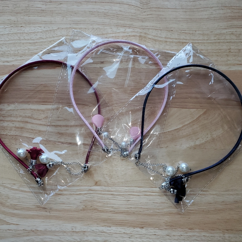 Kids Headbands in Burgundy, Navy, and Pink, With Tassels, 3 in Set, New